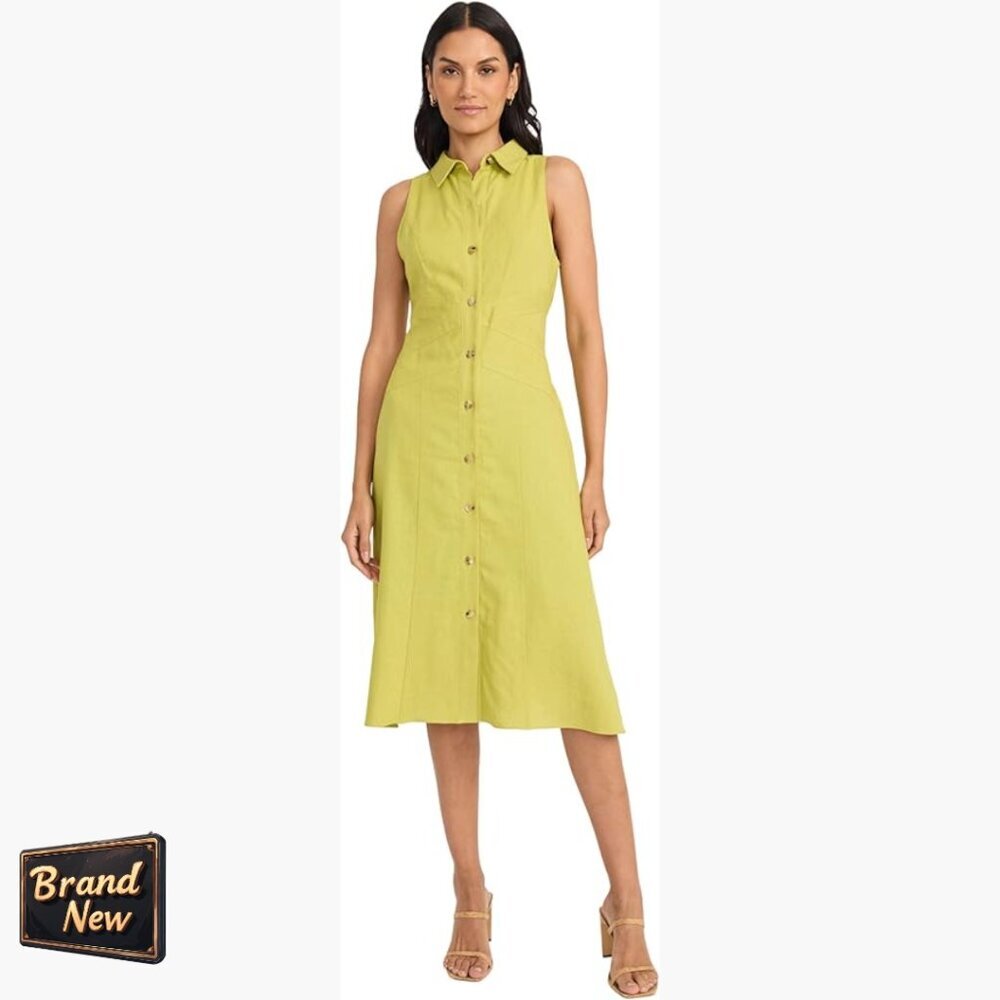 Sleeveless Button Down Linen Midi Dress A-Line Business Casual